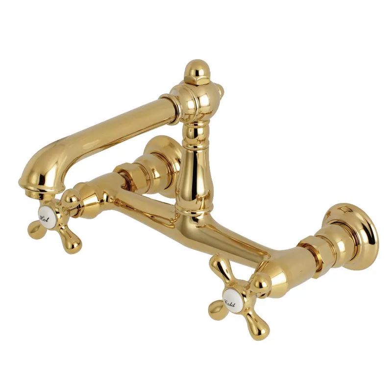 Viral Kingston Brass KS7242AX 8-Inch Center Wall Mount Bathroom Faucet, Polished Brass