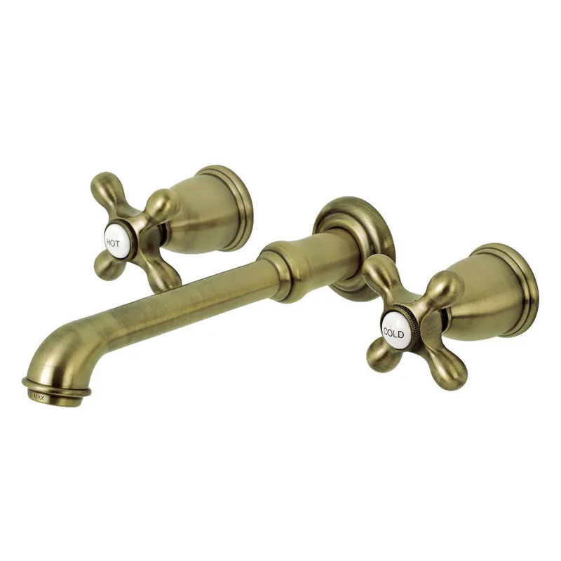 Kingston Brass KS7123AX English Country Two-Handle Wall Mount Bathroom Faucet, Antique Brass Luxury