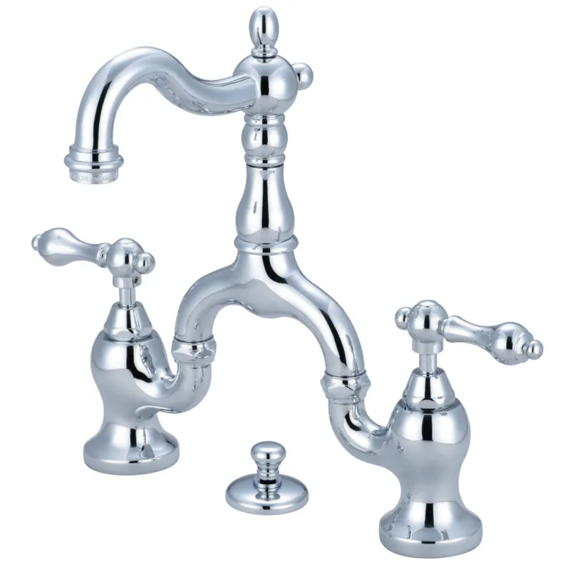 Bargain Kingston Brass KS7971AL English Country Bridge Bathroom Faucet with Brass Pop-Up, Polished Chrome