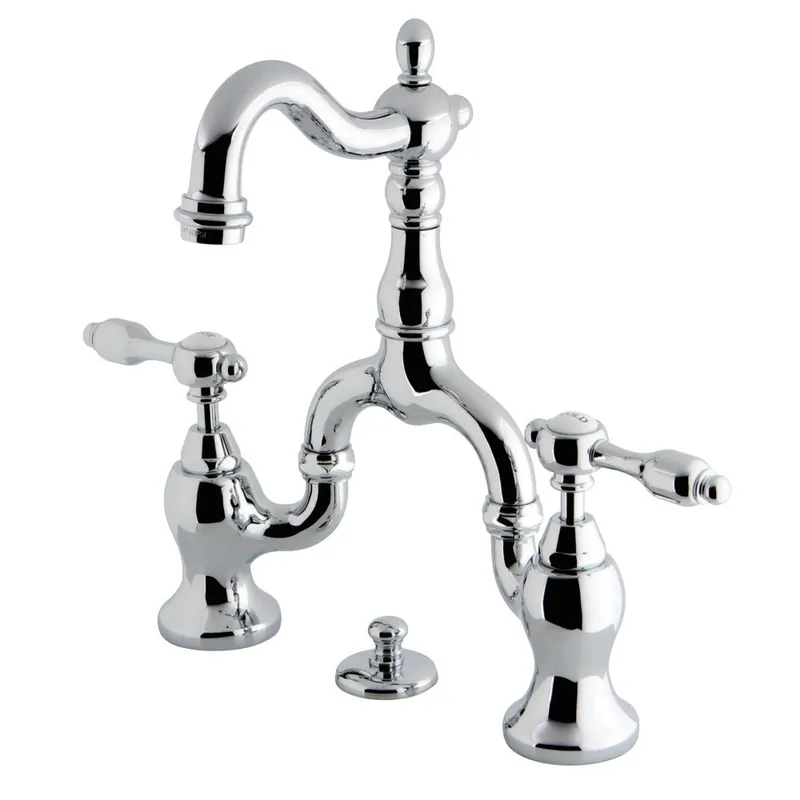 Hassle-Free Returns Kingston Brass KS7971TAL Tudor Bridge Bathroom Faucet with Brass Pop-Up, Polished Chrome