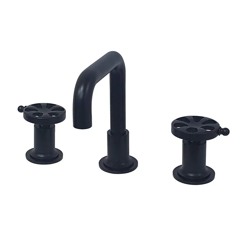 Kingston Brass KS142RXMB Belknap Widespread Bathroom Faucet with Push Pop-Up, Matte Black Budget