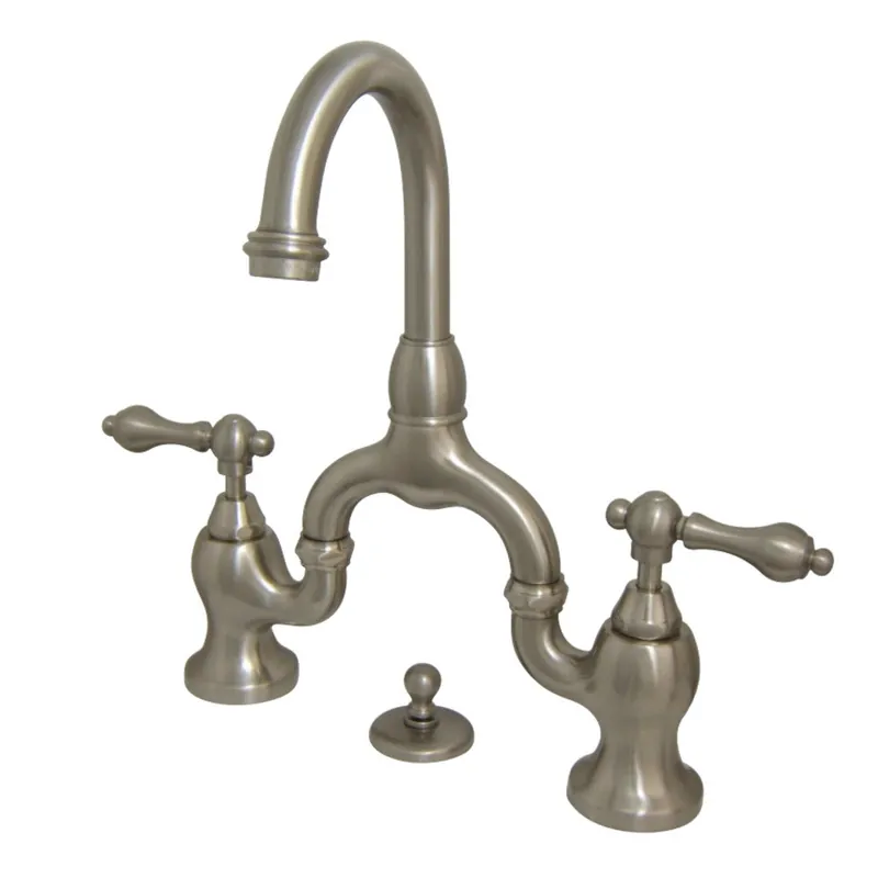 Flash Sale Kingston Brass KS7998AL English Country Bridge Bathroom Faucet with Brass Pop-Up, Brushed Nickel