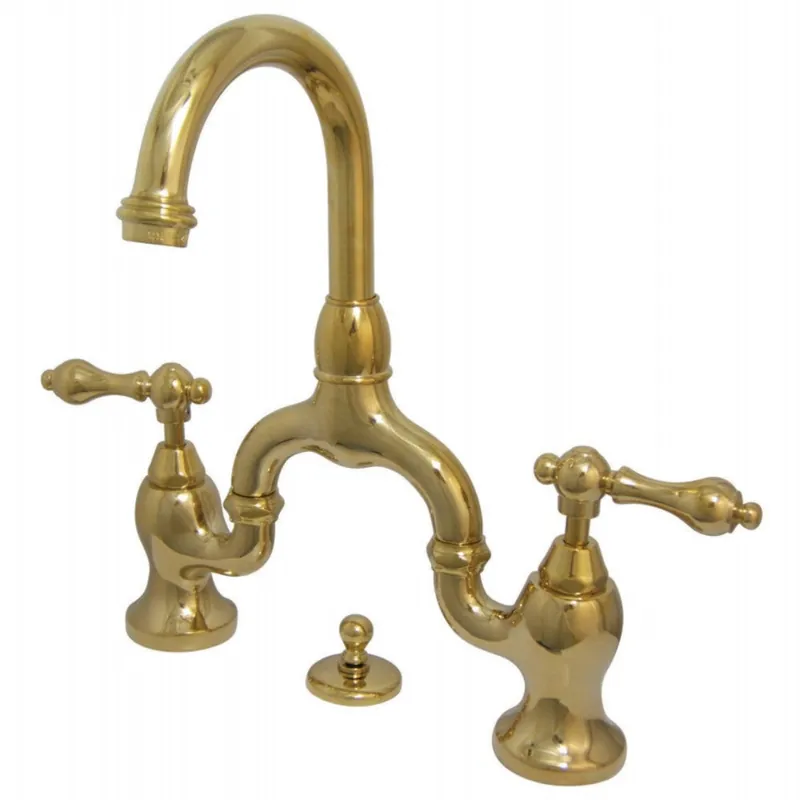 Buy Direct Kingston Brass KS7992AL English Country Bridge Bathroom Faucet with Brass Pop-Up, Polished Brass