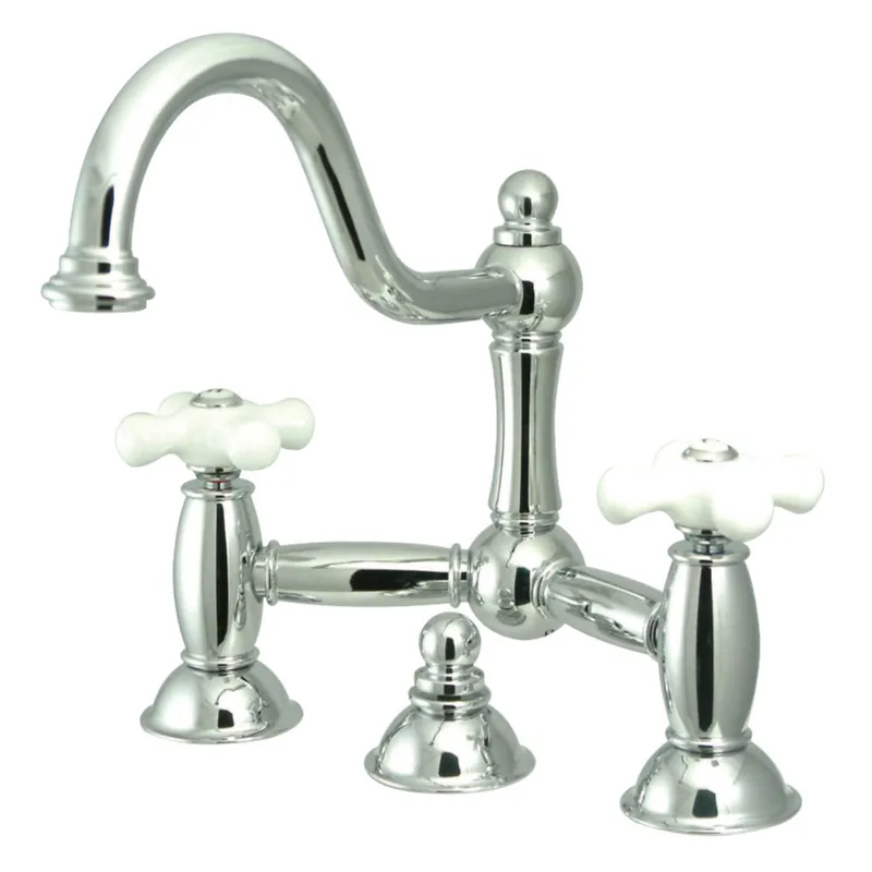 Kingston Brass KS3911PX Restoration Bathroom Bridge Faucet, Polished Chrome Money Back Guarantee