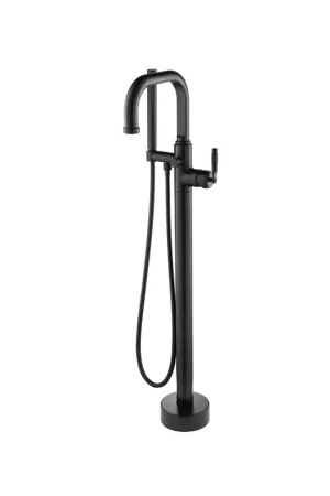 Direct From Factory Flusso Faucets Serie 250 40" Matte Black Freestanding Floor-Mounted Swivel Bathtub Filler With Integrated Diverter and Hand-Held Shower With Back Flow Prevention Valve