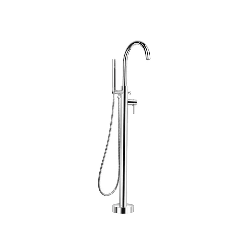 Top Rated Flusso Faucets Serie 100 45" Chrome Freestanding Floor-Mounted Swivel Bathtub Filler With Integrated Diverter and Hand-Held Shower With Back Flow Prevention Valve