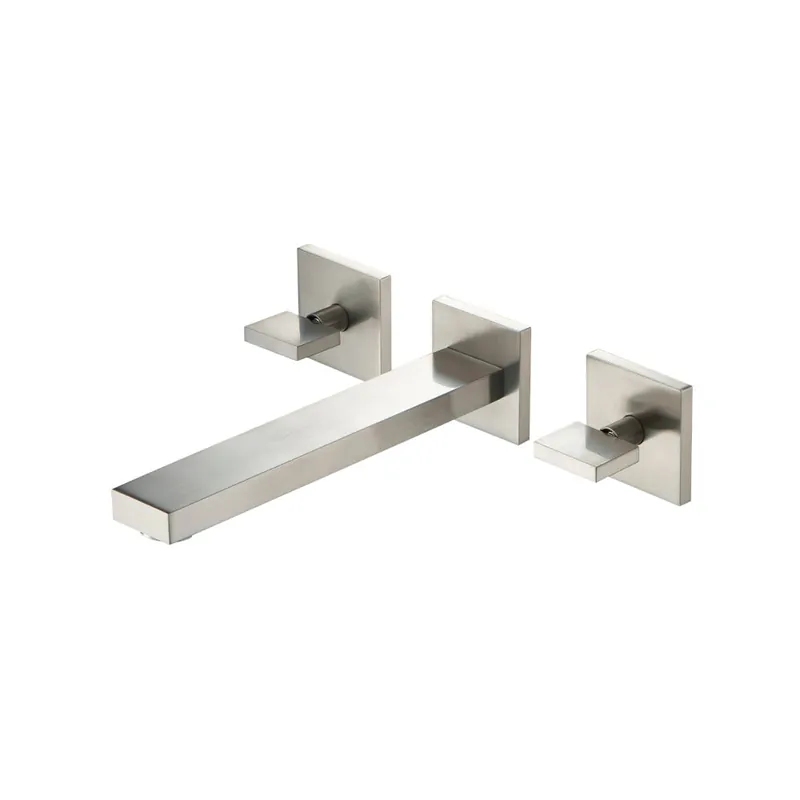 Bargain Flusso Faucets Serie 160 8" Three-Hole Brushed Nickel PVD Wall-Mounted Sink Faucet