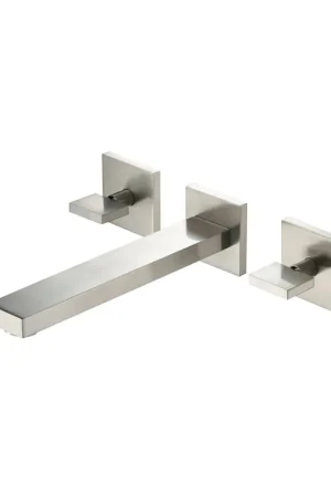 Trusted Brand Flusso Faucets Serie 160 8" Three-Hole Brushed Nickel PVD Wall-Mounted Sink Faucet With 0.50" Rough-In Valve