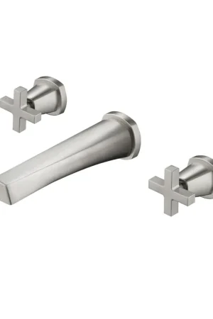 Buy Online Flusso Faucets Serie 240 9" Three-Hole Brushed Nickel PVD Wall-Mounted Bathtub Faucet With 0.50" Rough-In Valve