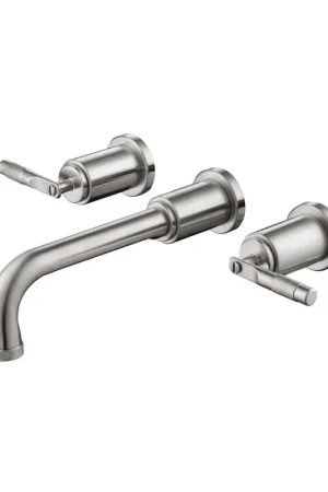 Exclusive Offer Flusso Faucets Serie 250 8" Three-Hole Brushed Nickel PVD Wall-Mounted Bathroom Sink Faucet
