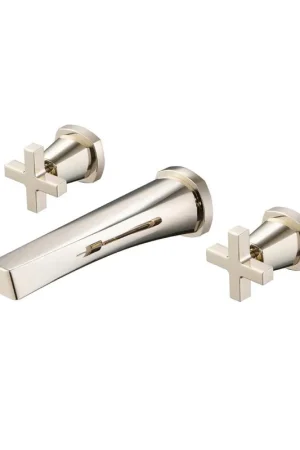 Big Sale Flusso Faucets Serie 240 9" Three-Hole Polished Nickel PVD Wall-Mounted Bathroom Sink Faucet