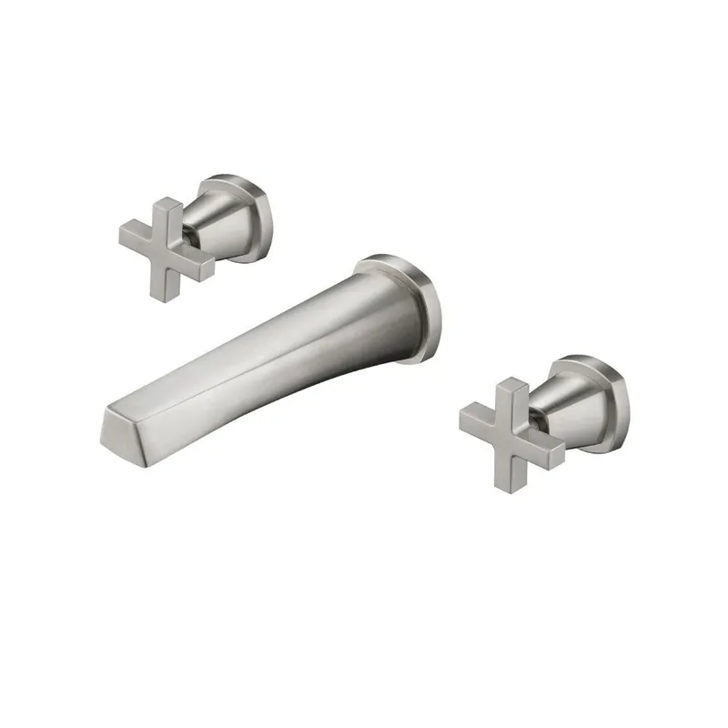 Flusso Faucets Serie 240 9" Three-Hole Brushed Nickel PVD Wall-Mounted Bathroom Sink Faucet Free Returns