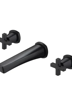 Best Seller Flusso Faucets Serie 240 9" Three-Hole Matte Black Wall-Mounted Bathroom Sink Faucet With 0.50" Rough-In Valve
