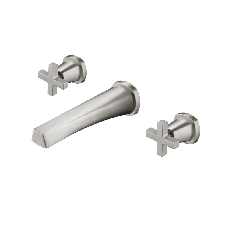 Flusso Faucets Serie 240 9" Three-Hole Brushed Nickel PVD Wall-Mounted Bathroom Sink Faucet With 0.50" Rough-In Valve Same Day Shipping
