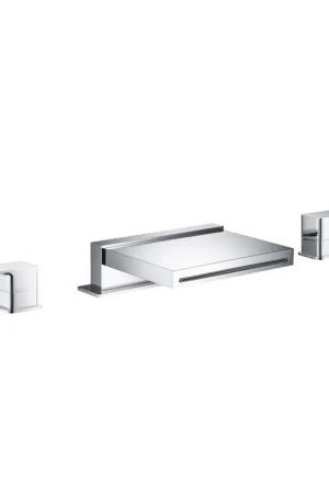 Worldwide Shipping Flusso Faucets Serie 196 13" Three-Hole Chrome Deck-Mounted Cascade / Sheet Flow Waterfall Roman Bathtub Faucet With Valve Set