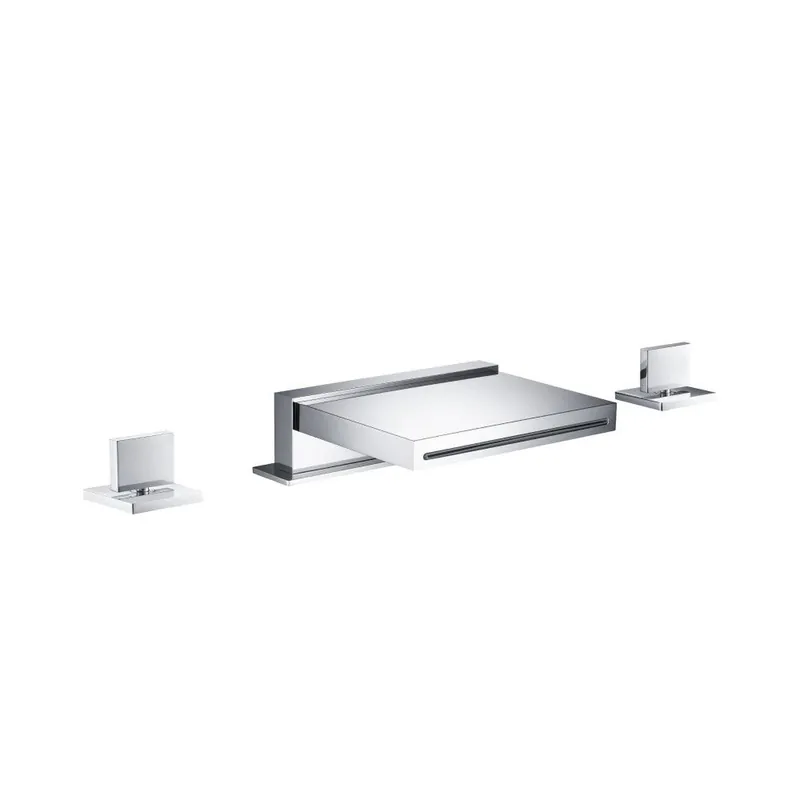 Flusso Faucets Serie 160 13" Three-Hole Brushed Nickel PVD Deck-Mounted Cascade / Sheet Flow Waterfall Roman Bathtub Faucet With Valve Set Free Delivery