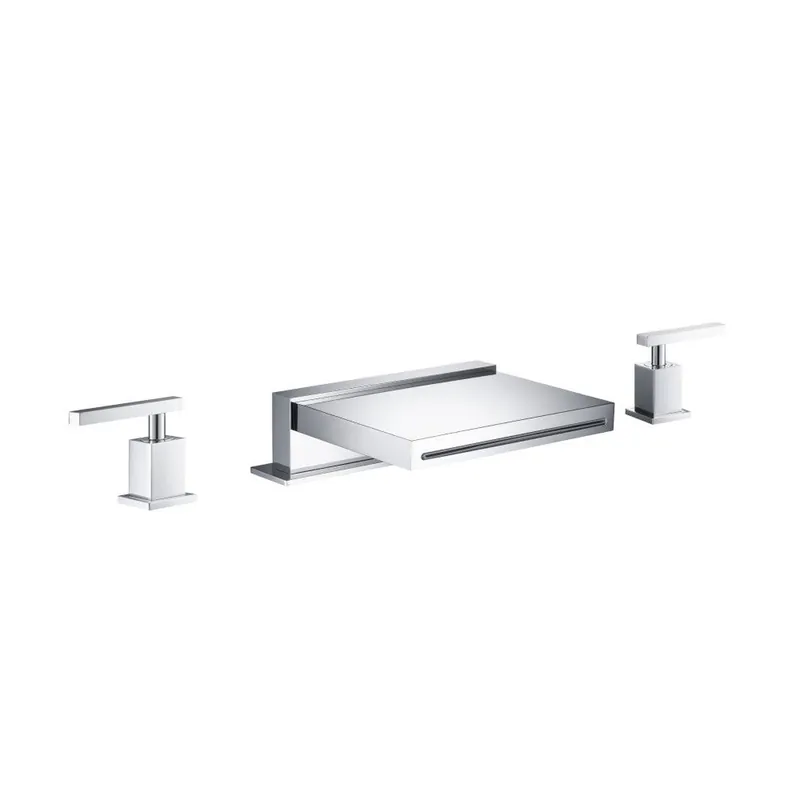 Limited Offer Flusso Faucets Serie 150 13" Three-Hole Chrome Deck-Mounted Cascade / Sheet Flow Waterfall Roman Bathtub Faucet With Valve Set