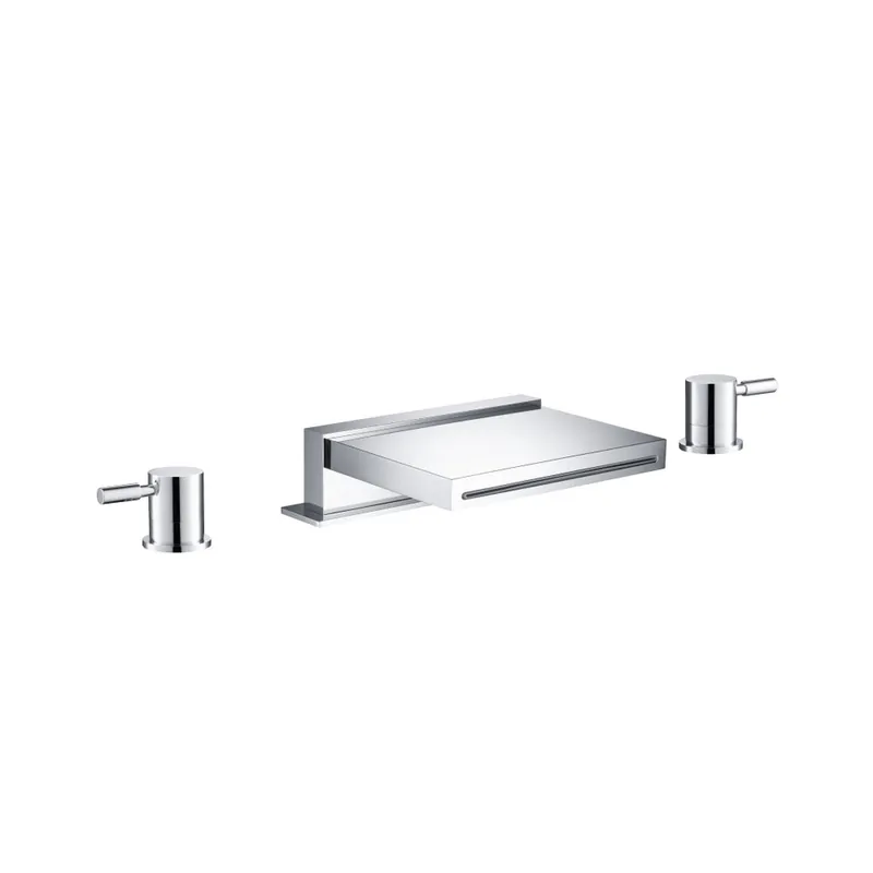 Flusso Faucets Serie 100 18" Three-Hole Brushed Nickel PVD Deck-Mounted Cascade / Sheet Flow Waterfall Roman Bathtub Faucet With Valve Set Best Seller