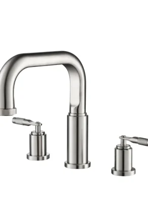 Trusted Brand Flusso Faucets Serie 250 14" Three-Hole Brushed Nickel PVD Solid Brass Deck-Mounted Roman Bathtub Faucet