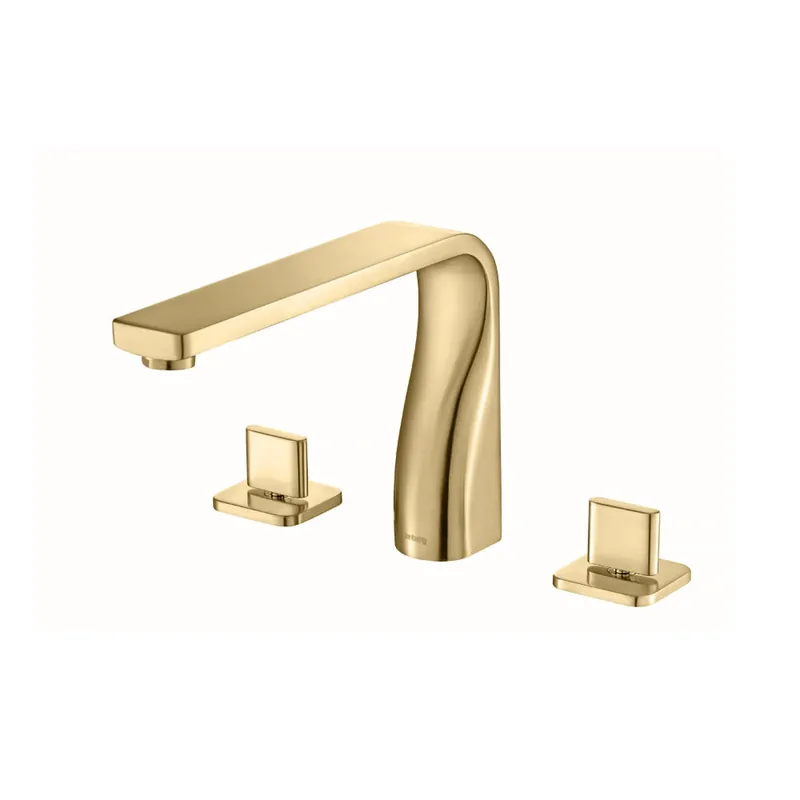 Flusso Faucets Serie 260 8" Three-Hole Satin Brass PVD Solid Brass Deck-Mounted Roman Bathtub Faucet Premium