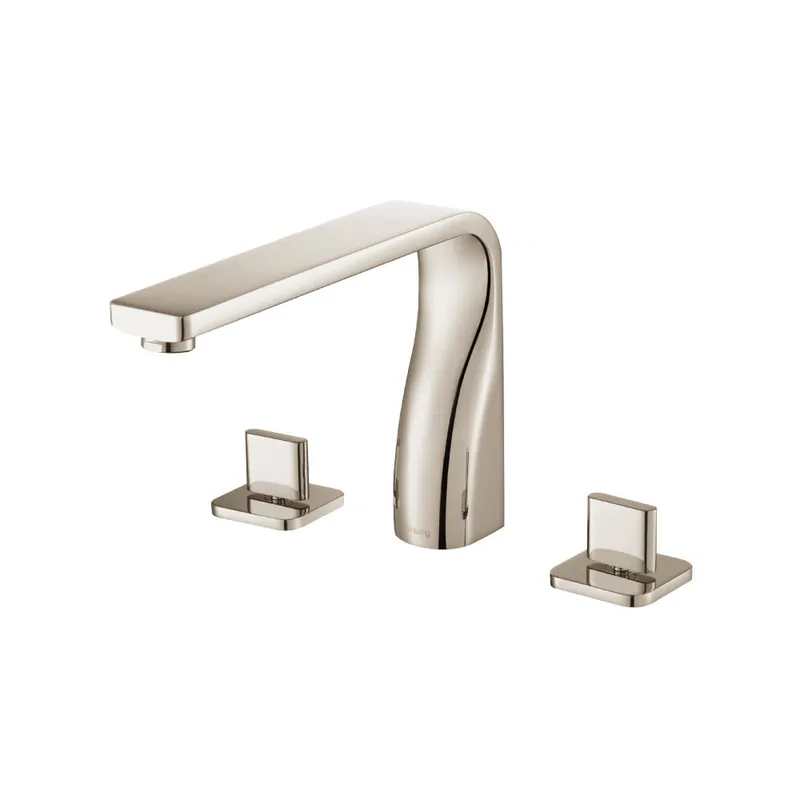 Professional Grade Flusso Faucets Serie 260 8" Three-Hole Polished Nickel PVD Solid Brass Deck-Mounted Roman Bathtub Faucet