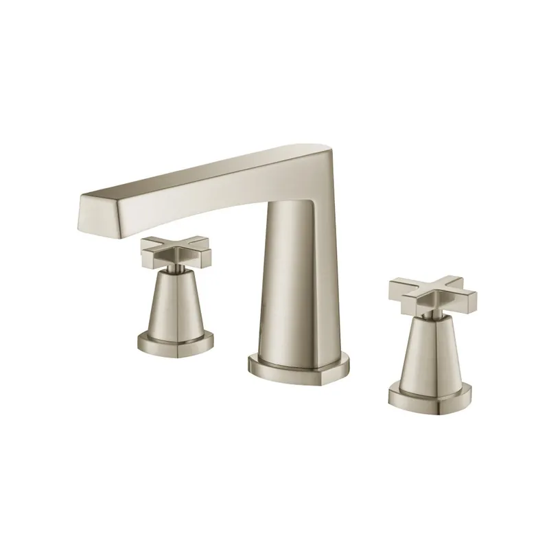 New Release Flusso Faucets Serie 240 14" Three-Hole Brushed Nickel PVD Solid Brass Deck-Mounted Roman Bathtub Faucet