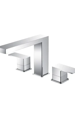 Warranty Included Flusso Faucets Serie 196 14" Three-Hole Chrome Solid Brass Deck-Mounted Roman Bathtub Faucet