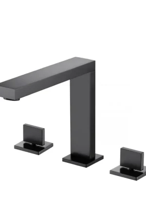 Certified Flusso Faucets Serie 160 8" Three-Hole Matte Black Solid Brass Deck-Mounted Roman Bathtub Faucet