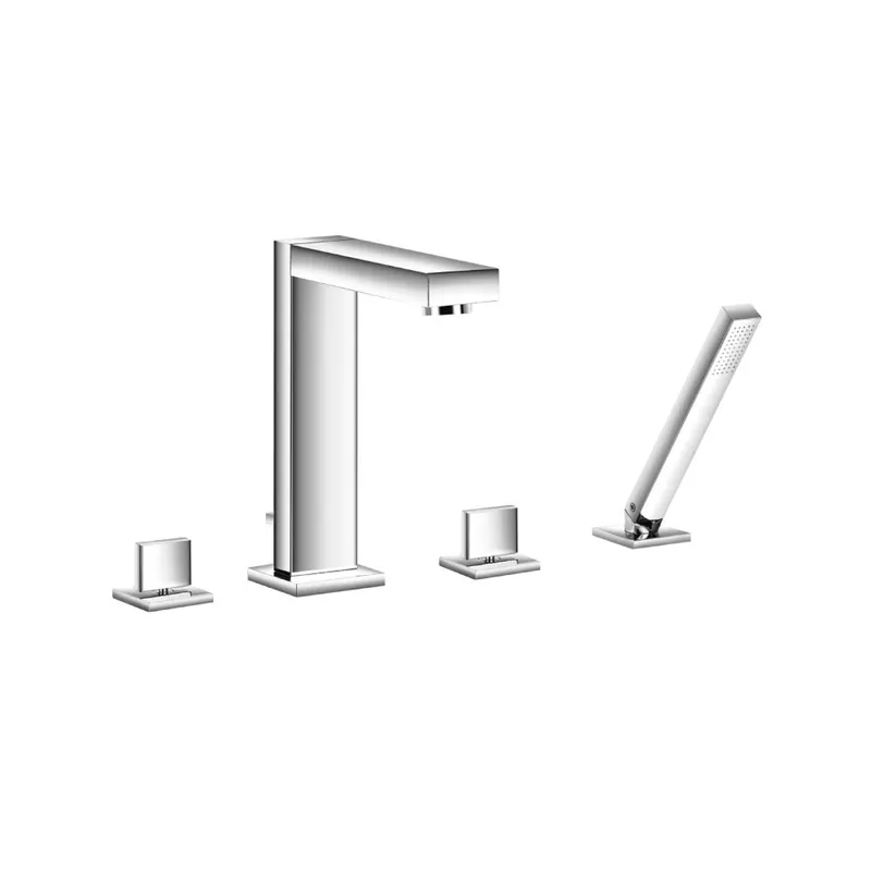 Flusso Faucets Serie 160 14" Four-Hole Polished Nickel PVD Solid Brass Deck-Mounted Roman Bathtub Faucet With Hand Shower Fresh Stock