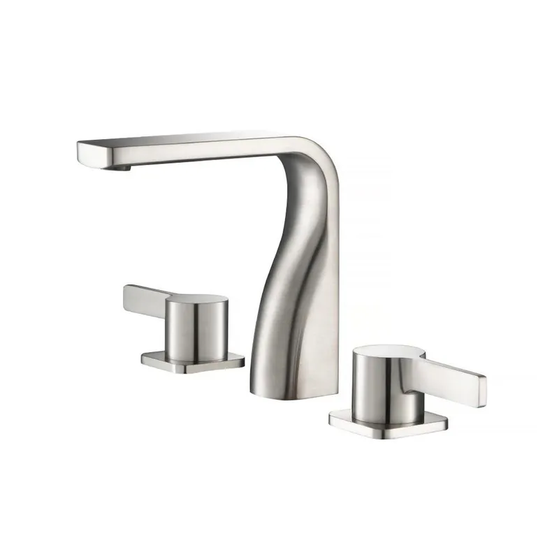 Professional Grade Flusso Faucets Serie 260 260.2001BN 8" Three-Hole Brushed Nickel PVD Solid Brass Deck-Mounted Widespread Bathroom Sink Faucet With Overflow Pop-Up Drain