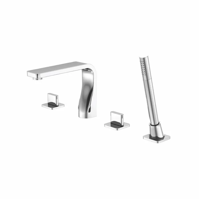Flusso Faucets Serie 260 14" Four-Hole Chrome Solid Brass Deck-Mounted Roman Bathtub Faucet With Hand Shower Money Back Guarantee