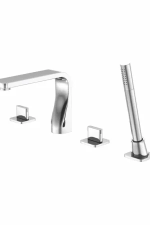 Fast Shipping Flusso Faucets Serie 260 14" Four-Hole Brushed Nickel PVD Solid Brass Deck-Mounted Roman Bathtub Faucet With Hand Shower