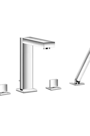 Editor’s Pick Flusso Faucets Serie 160 14" Four-Hole Brushed Nickel PVD Solid Brass Deck-Mounted Roman Bathtub Faucet With Hand Shower