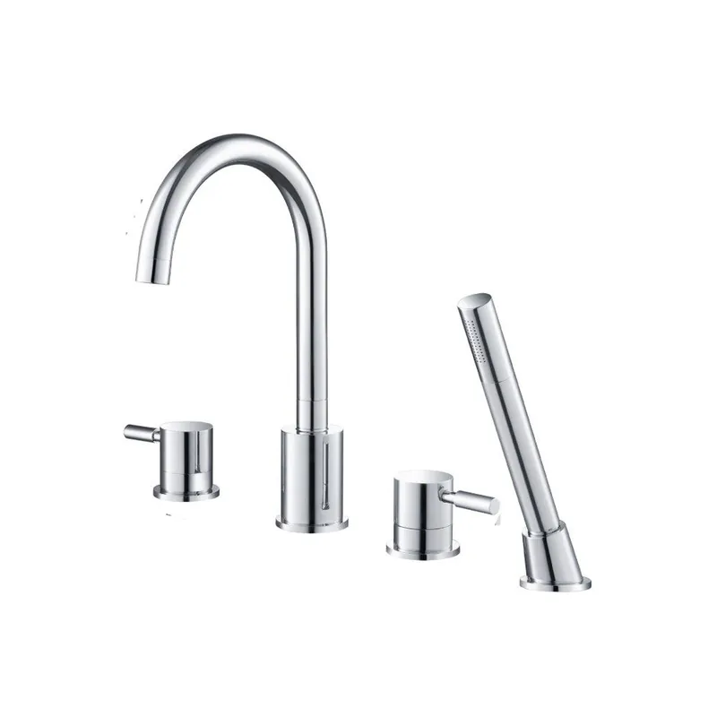 Sale Flusso Faucets Serie 100 14" Four-Hole Chrome Solid Brass Deck-Mounted Roman Bathtub Faucet With Hand Shower