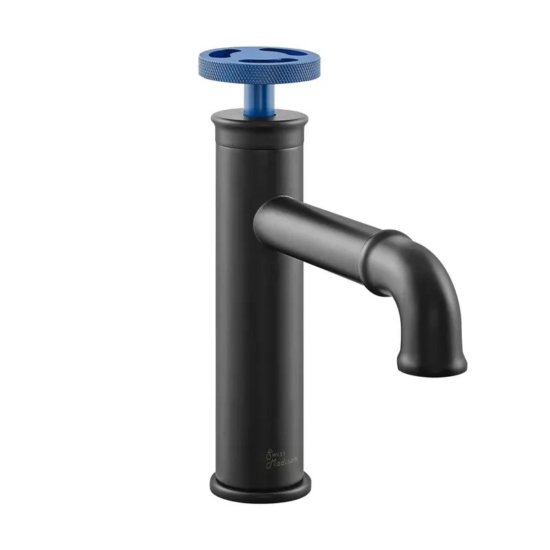 Swiss Madison Avallon 7" Single Blue Handle Matte Black Bathroom Faucet With 1.2 GPM Flow Rate Last Chance