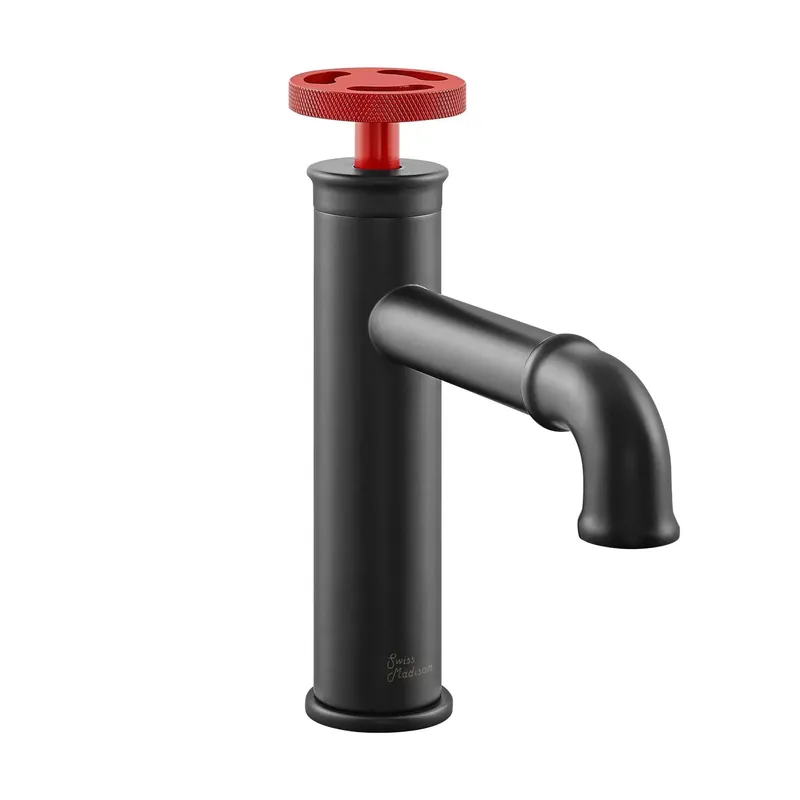 Swiss Madison Avallon 7" Single Red Handle Matte Black Bathroom Faucet With 1.2 GPM Flow Rate Best Choice