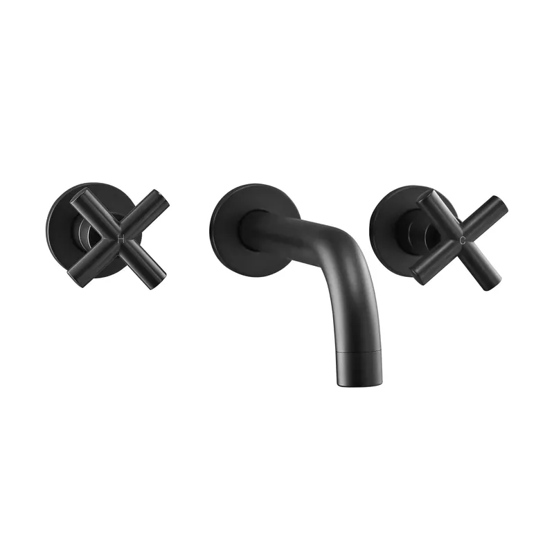 Modern Swiss Madison Ivy 9" Wall-Mounted Matte Black Bathroom Faucet With Cross Handle and 1.2 GPM Flow Rate