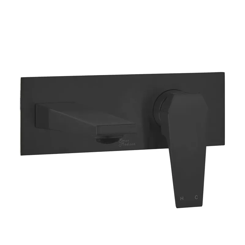 One Day Deal Swiss Madison Voltaire 9" Matte Black Two Hole Wall-Mounted Bathroom Faucet With Single Lever Handle and 1.5 GPM Flow Rate