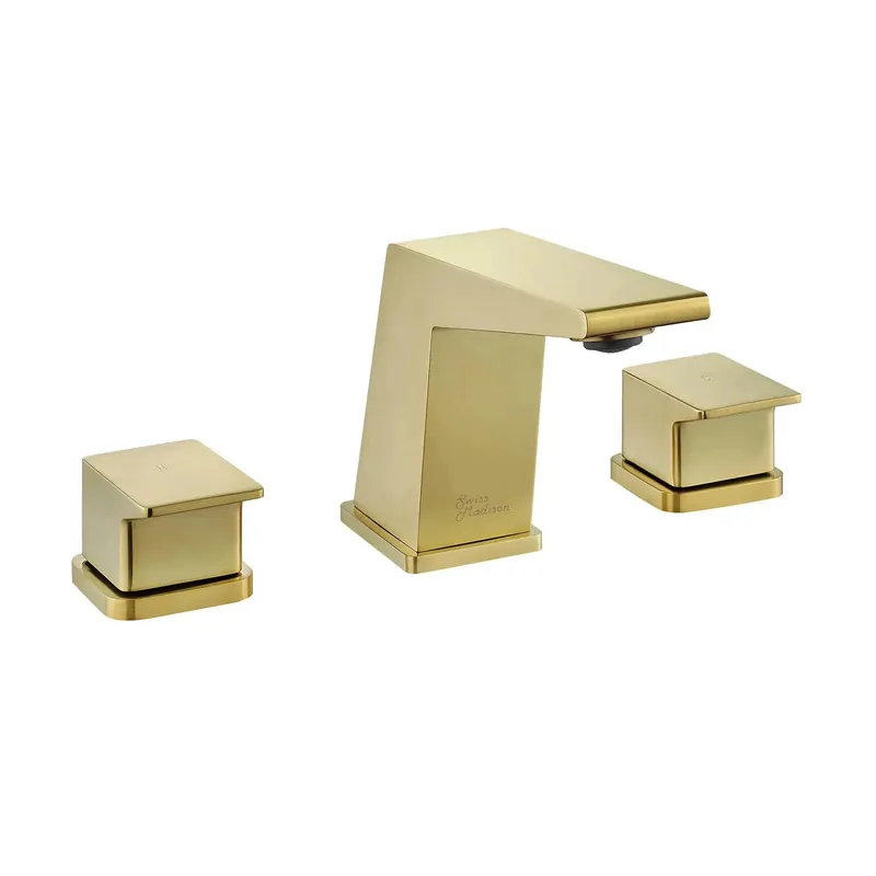 Swiss Madison Carré 8" Brushed Gold Widespread Bathroom Faucet With Knob Handles and 1.2 GPM Flow Rate Buy Today