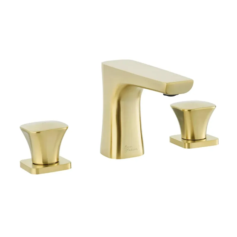 Cheap Swiss Madison Monaco 8" Brushed Gold Widespread Bathroom Faucet With Knob Handles and 1.2 GPM Flow Rate