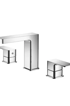 Direct From Manufacturer Flusso Faucets Serie 196 13" Three-Hole Chrome Solid Brass Deck-Mounted Widespread Bathroom Sink Faucet With Overflow Pop-Up Drain