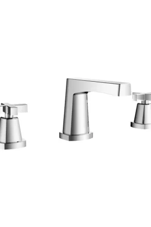Brand New Flusso Faucets Serie 240 16" Three-Hole Brushed Nickel PVD Solid Brass Deck-Mounted Widespread Bathroom Sink Faucet With Overflow Pop-Up Drain