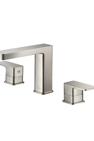 Best Seller Flusso Faucets Serie 196 13" Three-Hole Brushed Nickel PVD Solid Brass Deck-Mounted Widespread Bathroom Sink Faucet With Overflow Pop-Up Drain