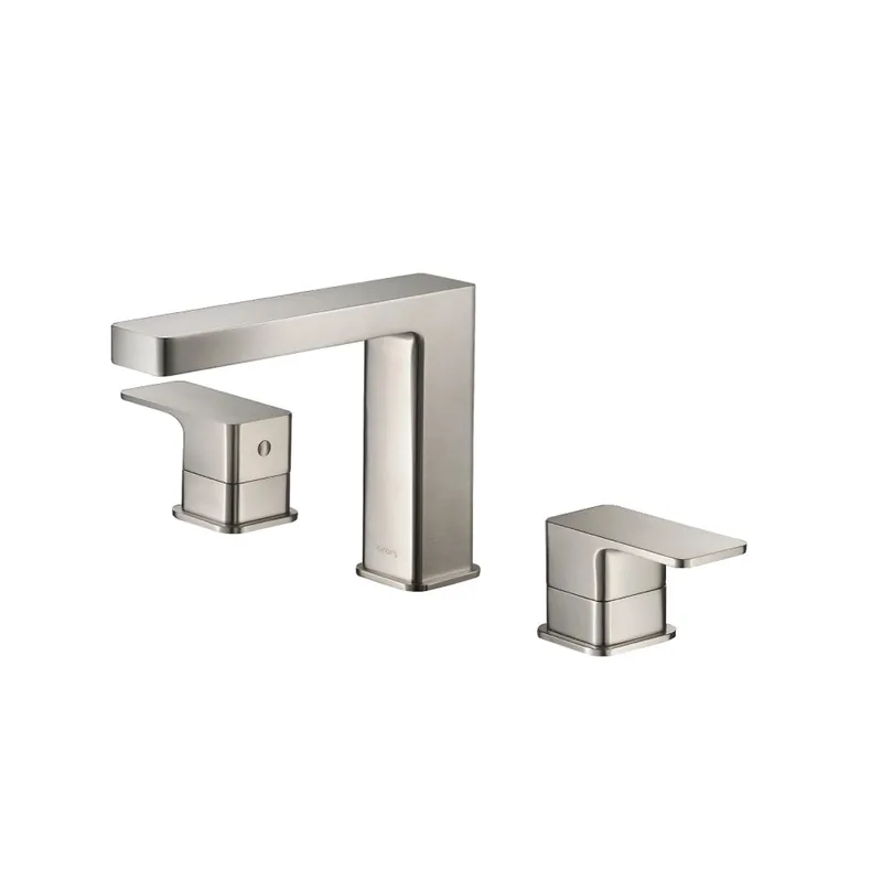 Best Seller Flusso Faucets Serie 196 13" Three-Hole Brushed Nickel PVD Solid Brass Deck-Mounted Widespread Bathroom Sink Faucet With Overflow Pop-Up Drain