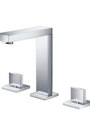 Deal Flusso Faucets Serie 160 8" Three-Hole Polished Nickel PVD Solid Brass Deck-Mounted Widespread Bathroom Sink Faucet With Overflow Pop-Up Drain
