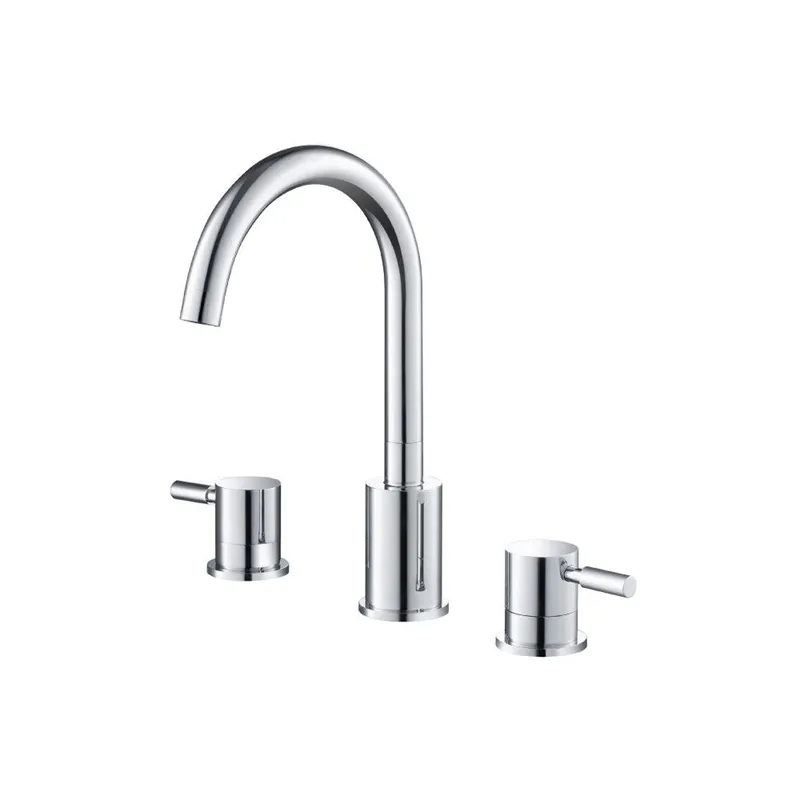 Flusso Faucets Serie 100 8" Three-Hole Brushed Nickel PVD Solid Brass Deck-Mounted Widespread Bathroom Sink Faucet With Overflow Pop-Up Drain Place Order