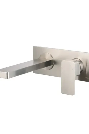 Trending Flusso Faucets Serie 196 9" Two-Hole Brushed Nickel PVD Wall-Mounted Bathroom Sink Faucet With Rough In Valve