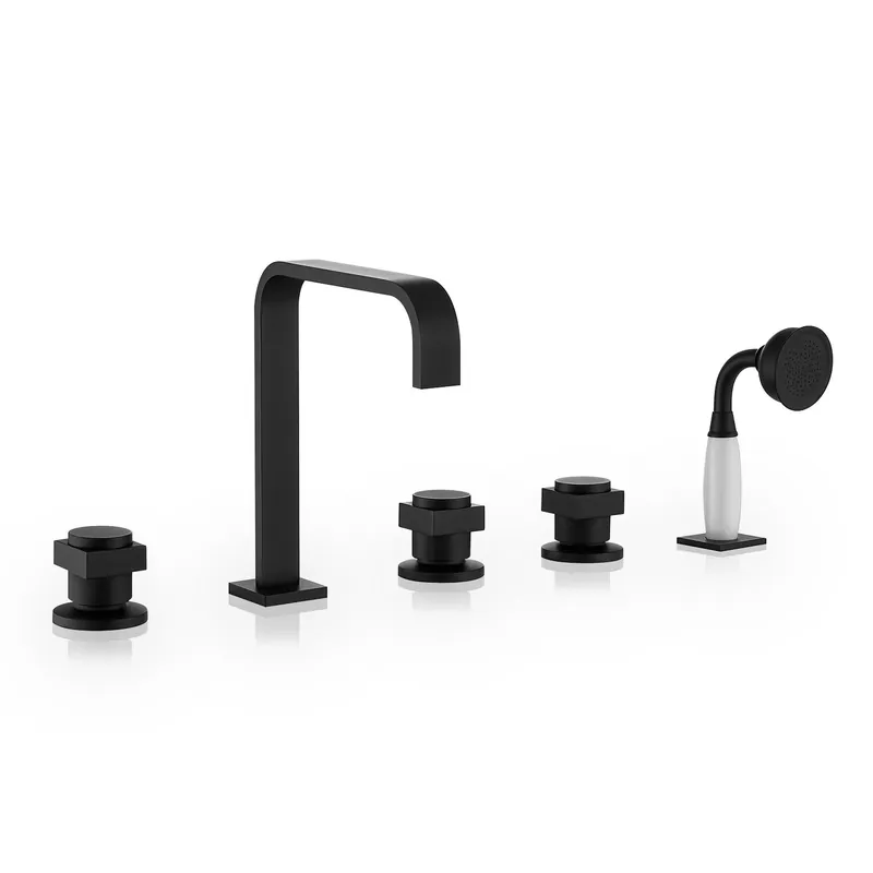 Free Returns Altair Vikran Matte Black Triple Handle Deck-mounted Bathtub Faucet With Handshower