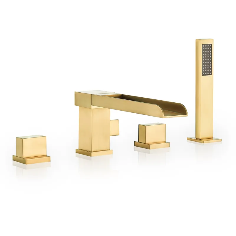 Direct From Manufacturer Altair Nairn Brushed Gold Roman Waterfall Deck-mounted Bathtub Faucet With Handshower