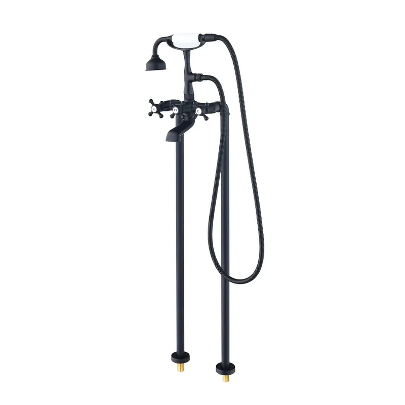 Altair Forcé Matte Black Vintage Style Cross Handle Claw Foot Freestanding Bathtub Faucet With Handshower Holiday Sale